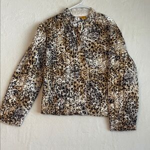 Ruby Rd Leopard Print Crinkle Quilted Jacket Y2K SIZE Xl
